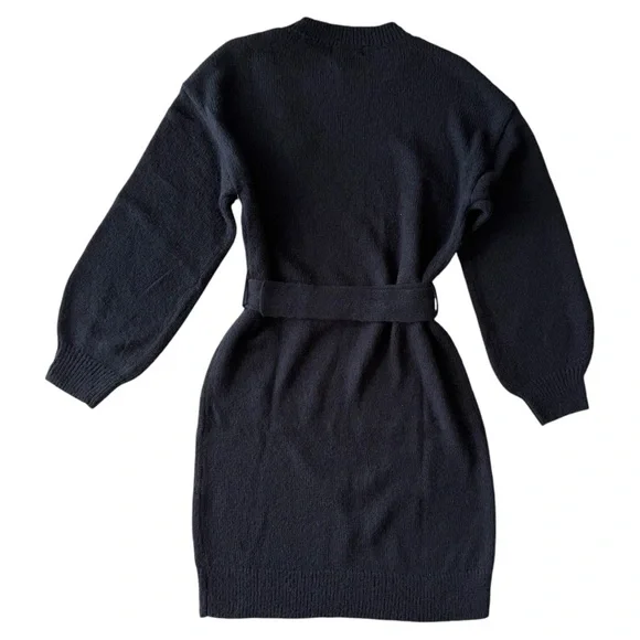 SAKS FIFTH AVENUE Belted Midi Knit Sweater Dress, Black, Size M, NWT - Picture 2 of 5